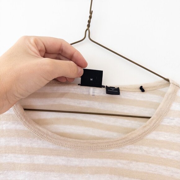 Hugo Boss Tiburt Stripe Linen T-shirt 100% Linen, Open White Size M - Picture 8 of 11